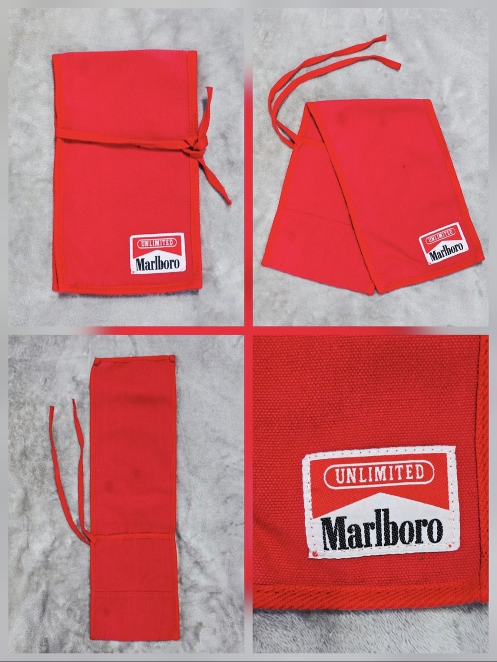 Vintage 90s Marlboro Unlimited Red Canvas Tool Roll Pouch EDC Travel Organizer